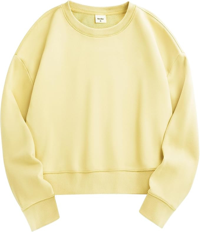Stelle Cropped Sweatshirts for Women Cotton Long Sleeve Crop Tops Crewneck Pullover Oversized Swe... | Amazon (US)