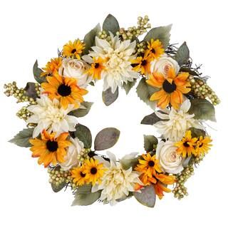 22" Sunflower, Rose, Dahlia & Berry Wreath by Ashland® | Michaels Stores