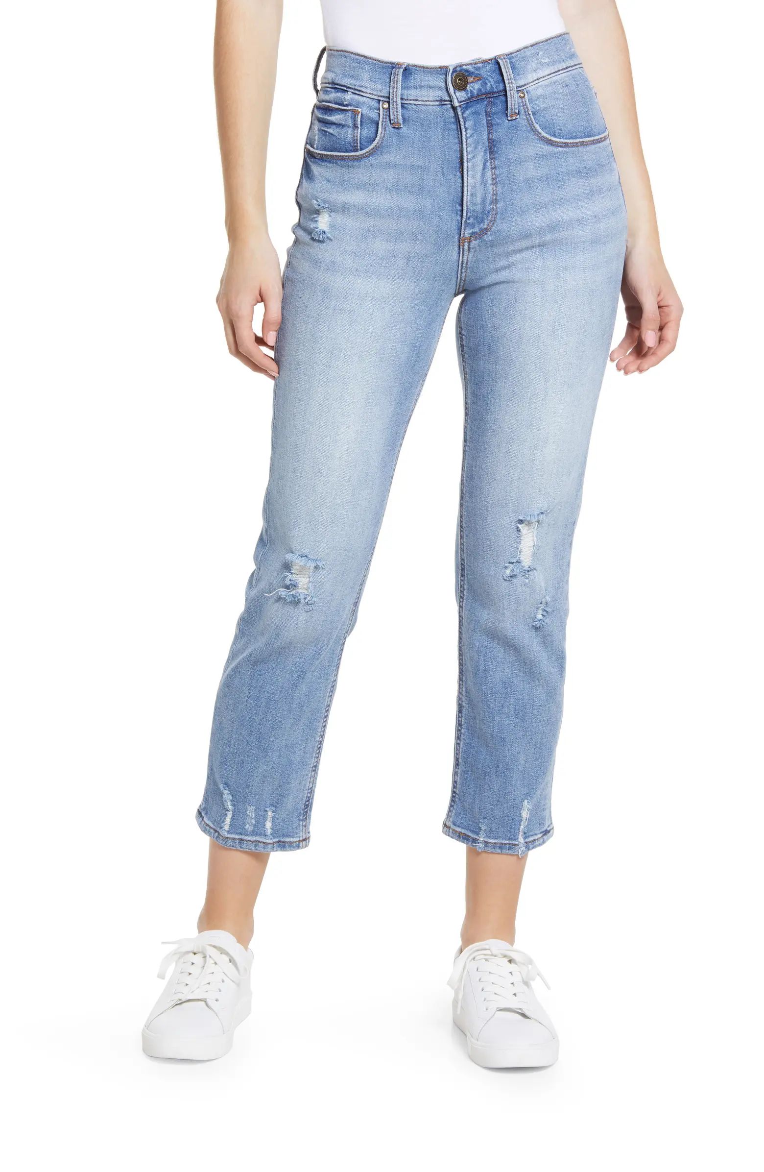 Whetherly Women's Pierce Ripped High Waist Crop Straight Leg Jeans | Nordstrom | Nordstrom