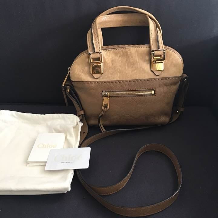 Authentic Chloe Angie Shoulder Bag Poche Crossbody Logo Beige Two-Tone Lambskin | eBay US