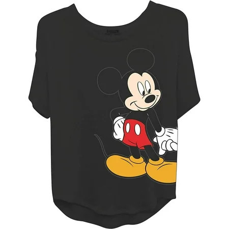 Disney Women s Shirt Classic Curved Hem Printed Cartoon Mickey Mouse T-shirt Black - XS | Walmart (US)