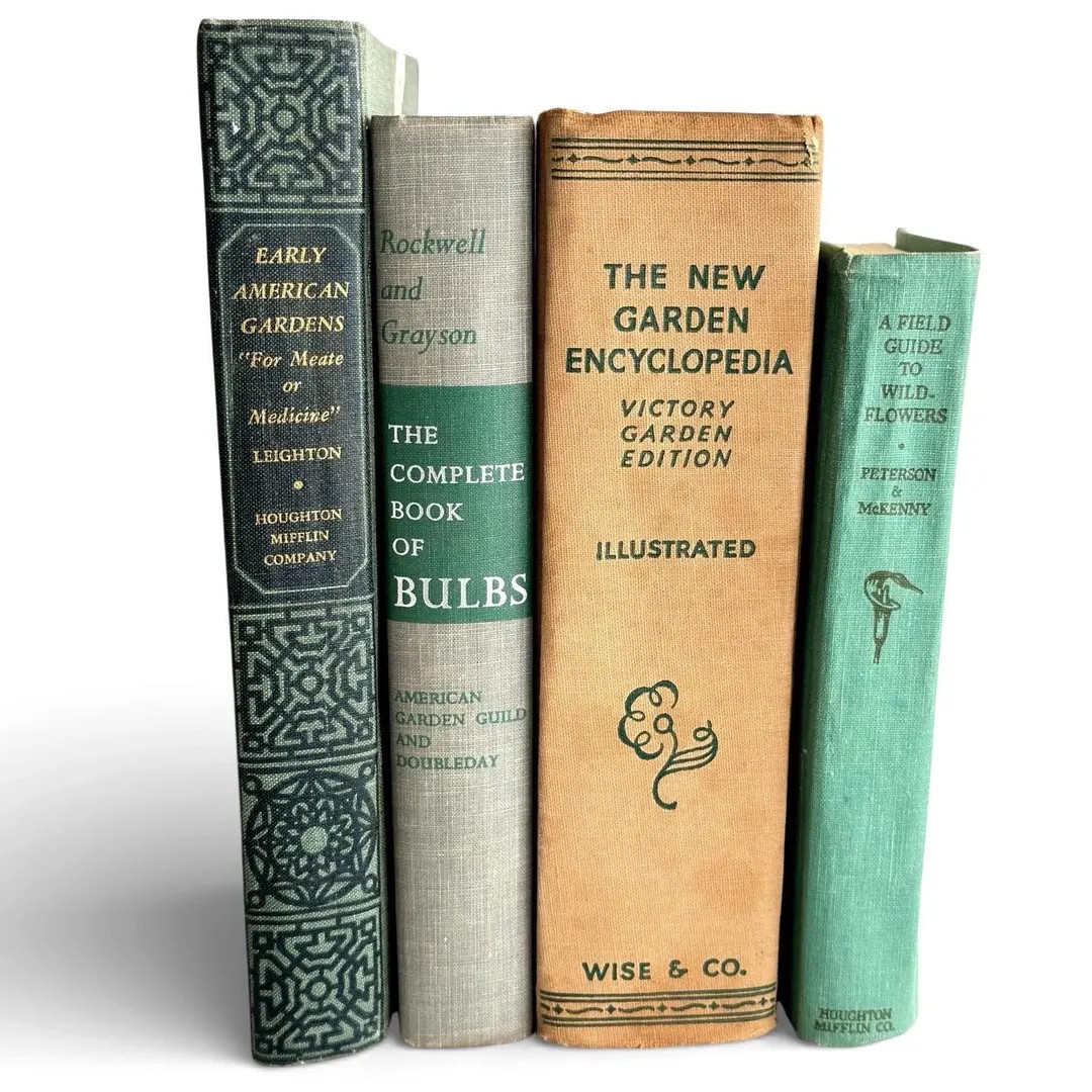Vintage Gardening Books Set | Green Decorative Book Stack | Mid Century Gardening & Wildflower Gu... | Etsy (US)