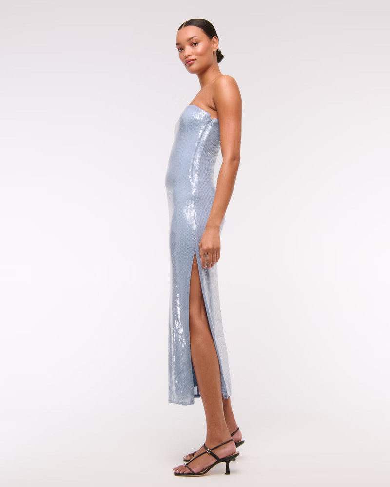 Strapless Sequin Midi Dress | Abercrombie & Fitch (US)