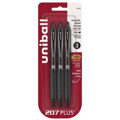 uniball 3pk 207 Plus+ Gel Pen 0.7mm Medium Point Black Ink: Signo 207 Gel Pens, Stationery, Offic... | Target
