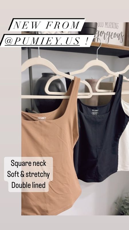 New PUMIEY tank tops limited time deal ✨ soft & stretchy double lined fabric square neck 

Got my true size small 

Tanks
Layering tanks
Closet staples 