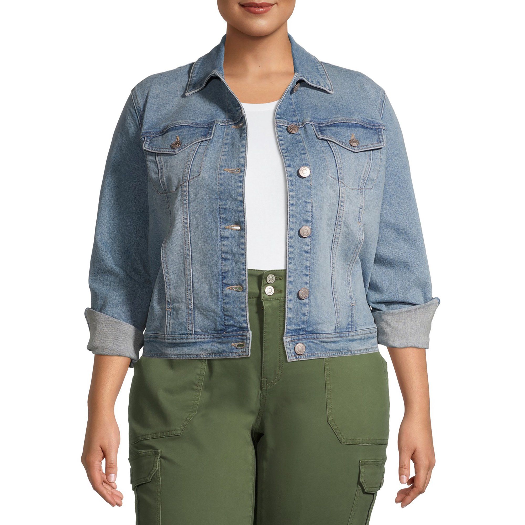 Terra & Sky Women's Plus Size Everyday Essential Classic Denim Jacket | Walmart (US)