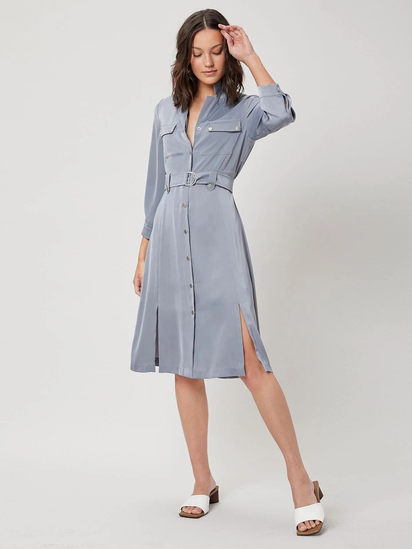 MOTF PREMIUM UTILITY BELTED SHIRT DRESS | SHEIN