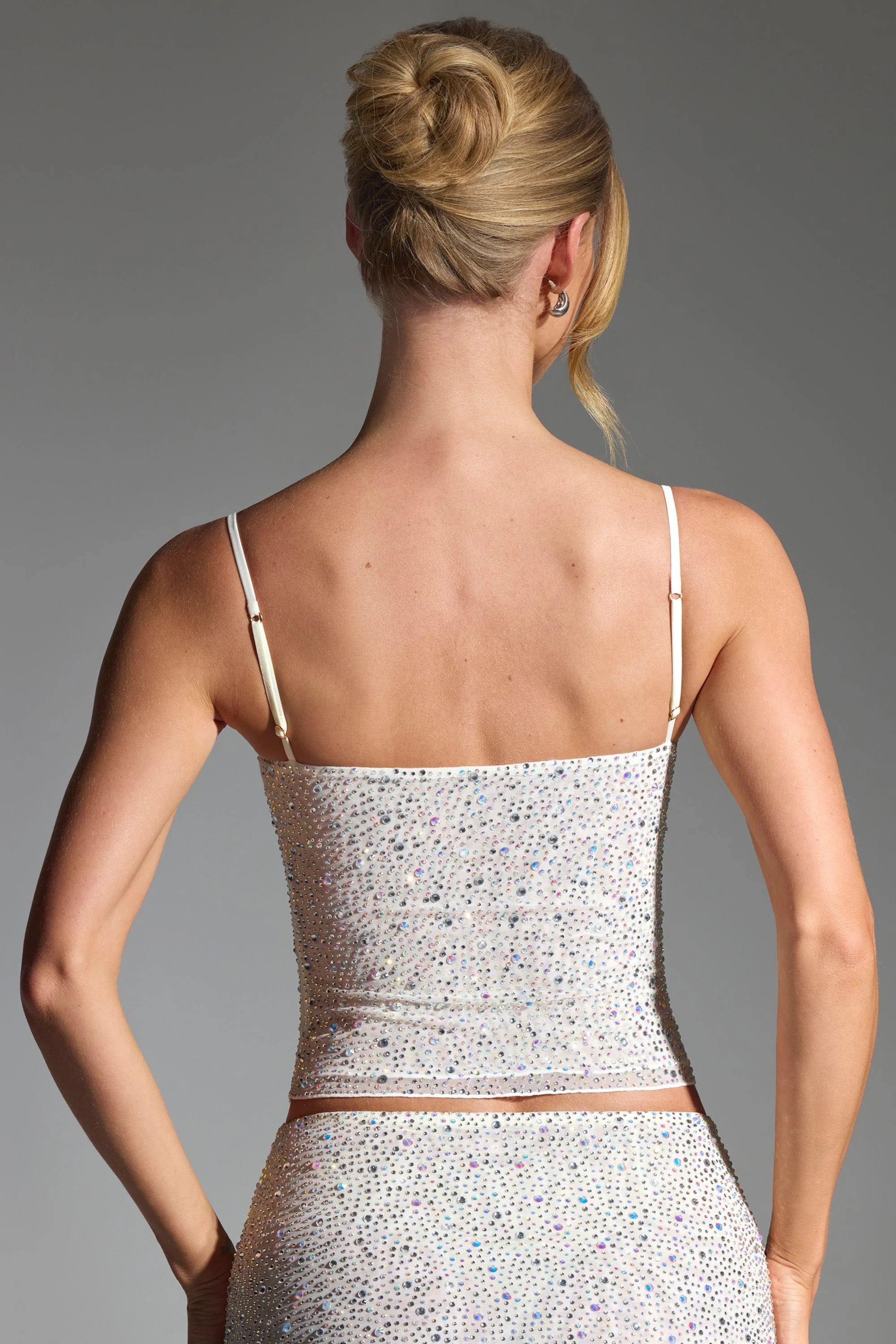 Embellished Square-Neck Top in White | Oh Polly