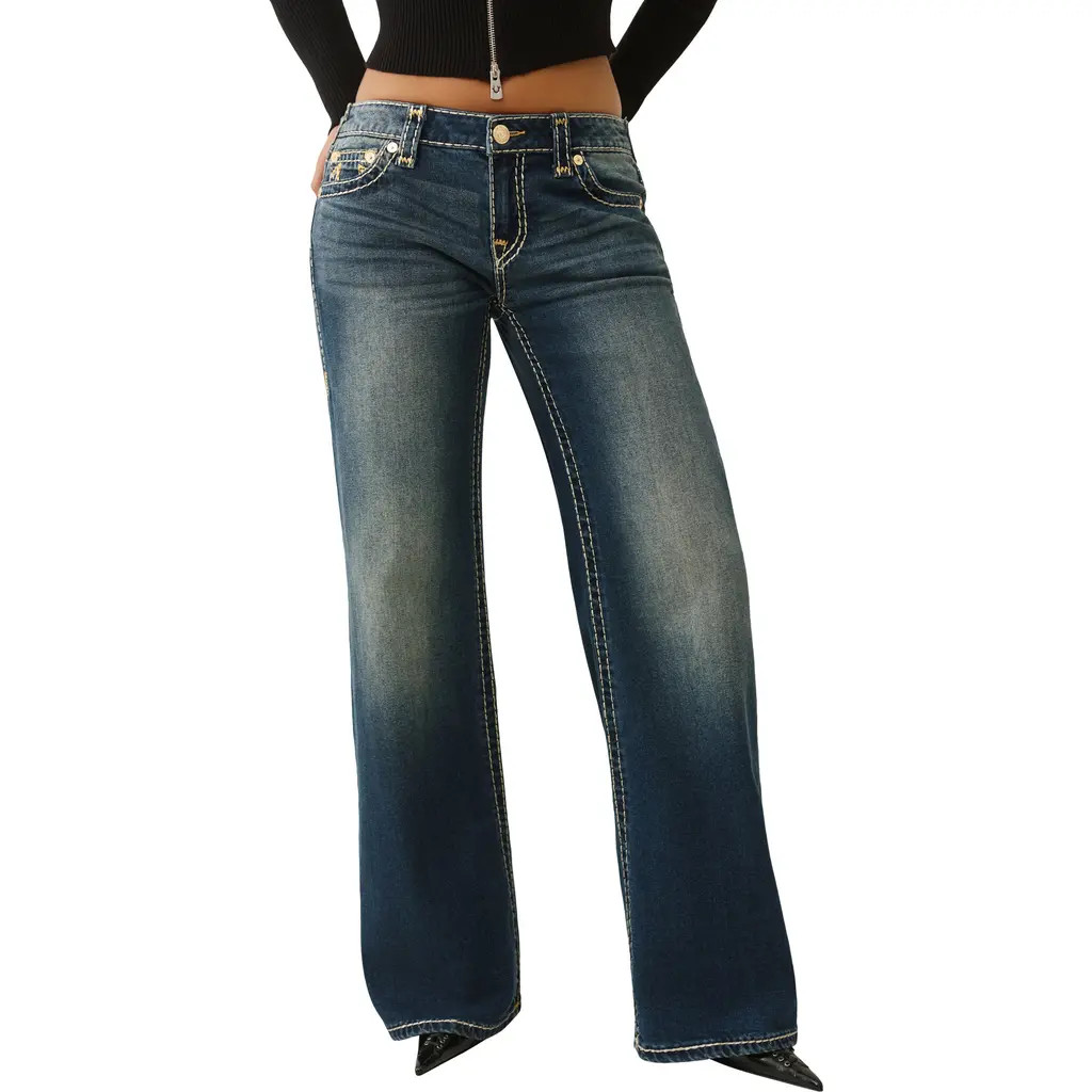 True Religion Bobbi Metallic Thread Detail Wide Leg Baggy Jeans in Sparkle Glow at Nordstrom, Size 25 | Nordstrom