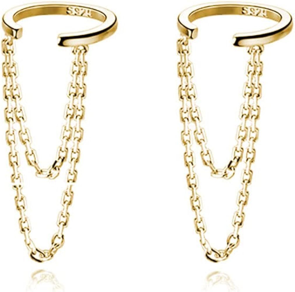 Reffeer Solid 925 Sterling Silver Cuff Earrings Chain for Women Girls Cartilage Wrap Earrings Hel... | Amazon (US)