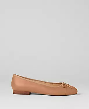 AT Weekend Cap Toe Leather Ballet Flats | Ann Taylor (US)