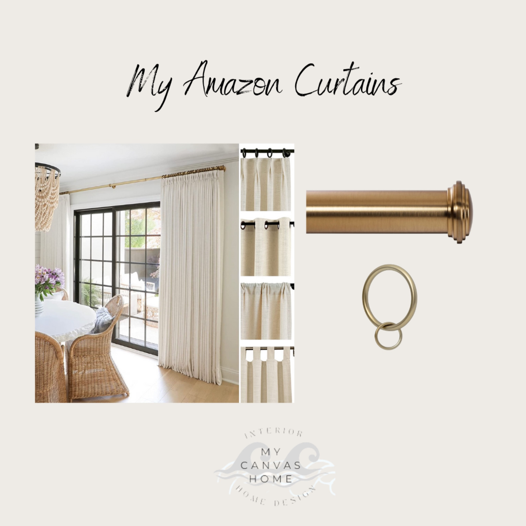 My Amazon curtains with the curtain rods and rings
Curtains - Ivory white, triple pleat, blackout lining, 55x108 
Rod & rings - warm gold

#LTKFind