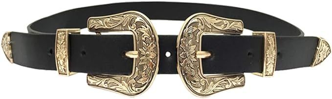 ALAIX Women's Belt Western Vintage Style Genuine Leather Belt Two Buckles Waist Belts for Jeans D... | Amazon (US)