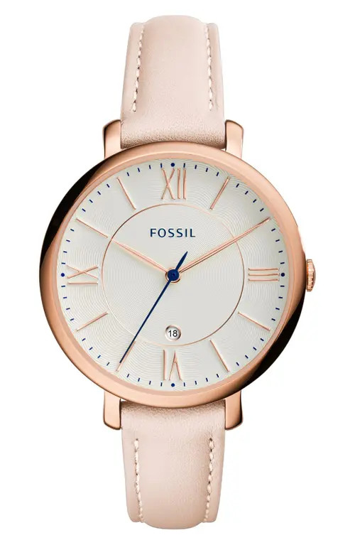 Fossil 'Jacqueline' Leather Strap Watch, 36mm in Blush/White at Nordstrom | Nordstrom