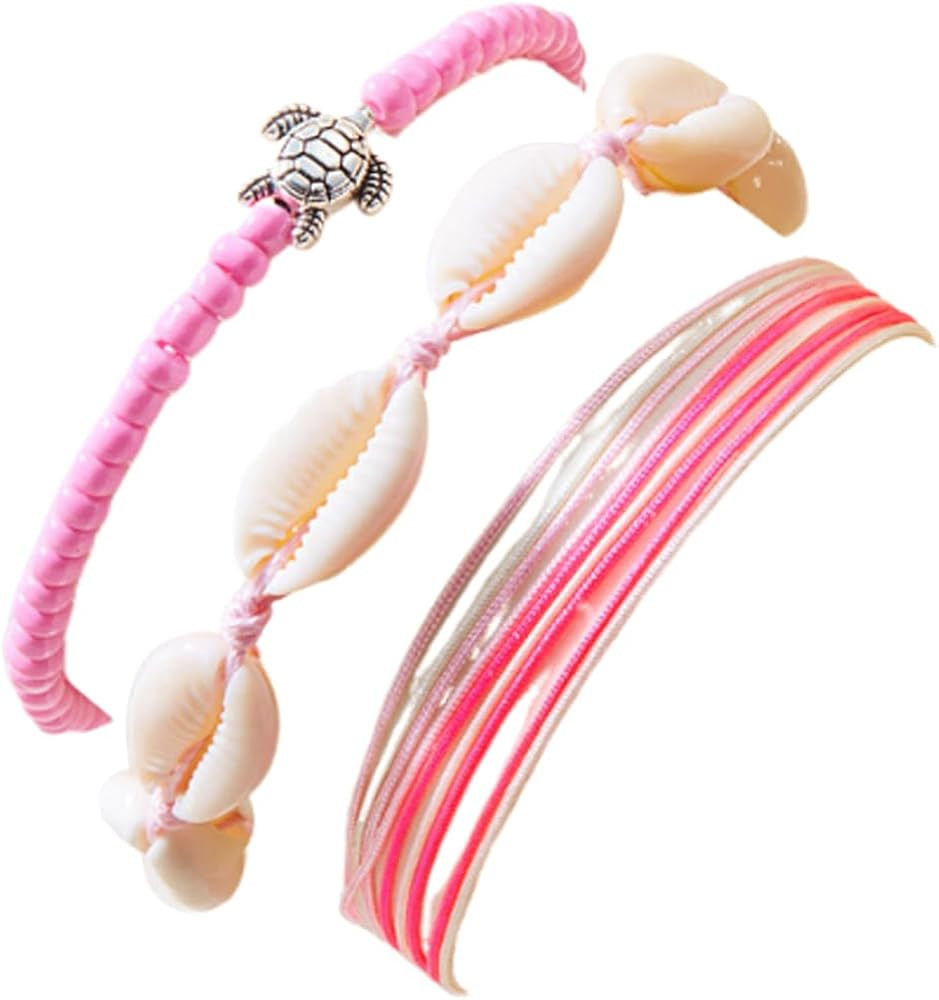 Caiyao 3Pcs Vintage Adjustable Shell Sea Turtle Rice Beads Charm Bracelets Anklets Colorful Bohem... | Amazon (US)