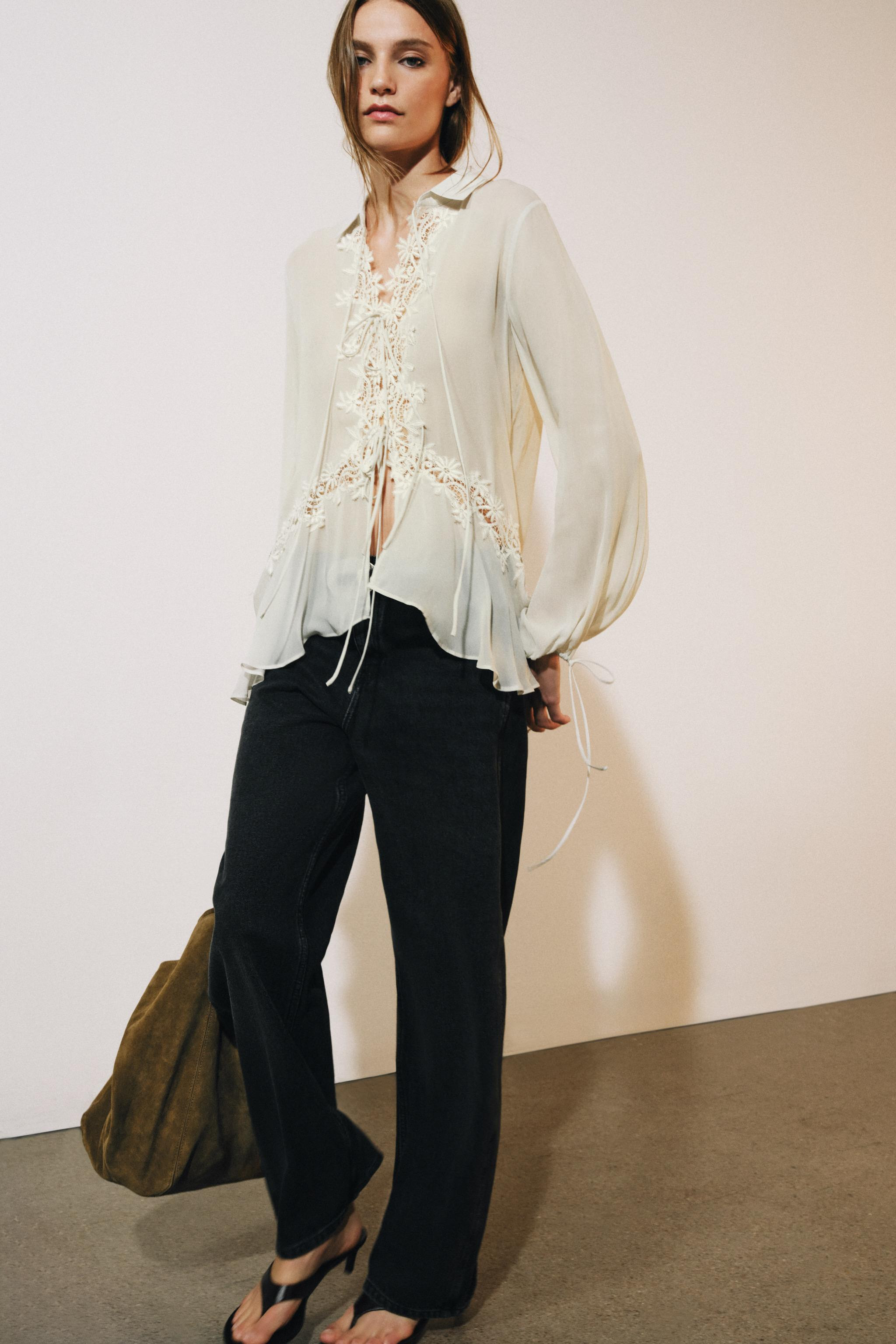 ZW COLLECTION EMBROIDERED LACE BLOUSE | Zara US