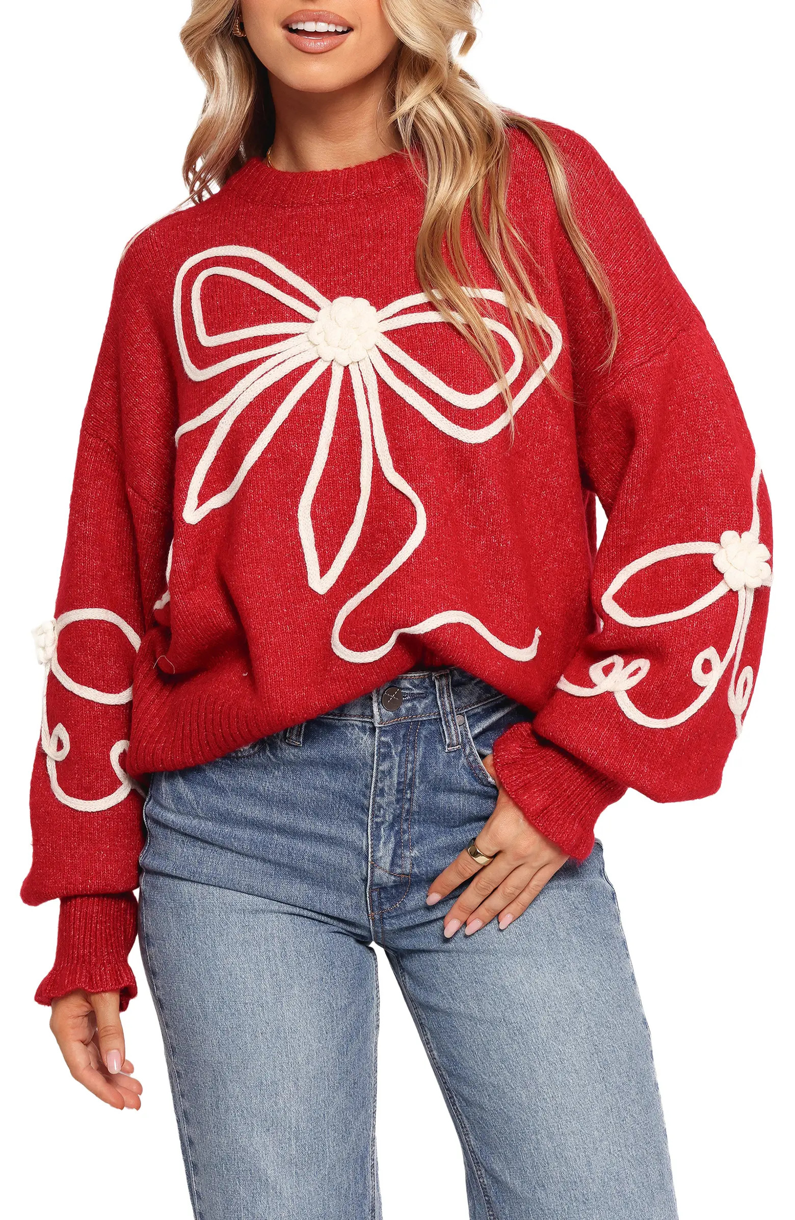 Petal & Pup Mardi Bow Appliqué Sweater | Nordstrom | Nordstrom