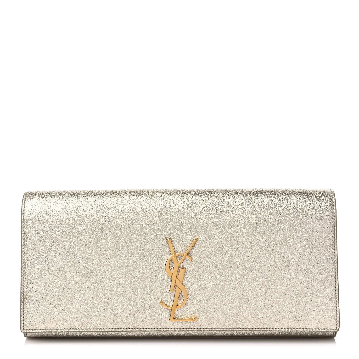 Metallic Textured Calfskin Classic Monogram Cassandre Clutch Pale Gold | FASHIONPHILE (US)