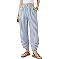 Athlisan Women's Wide Leg Striped Palazzo Pants Summer Elastic Waist Baggy Casual Lounge Trousers... | Amazon (US)
