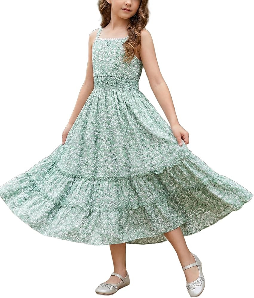 GRACE KARIN Girls Summer Floral Dress Kids Long Spring Easter Dresses Teens Button Front Straps F... | Amazon (US)