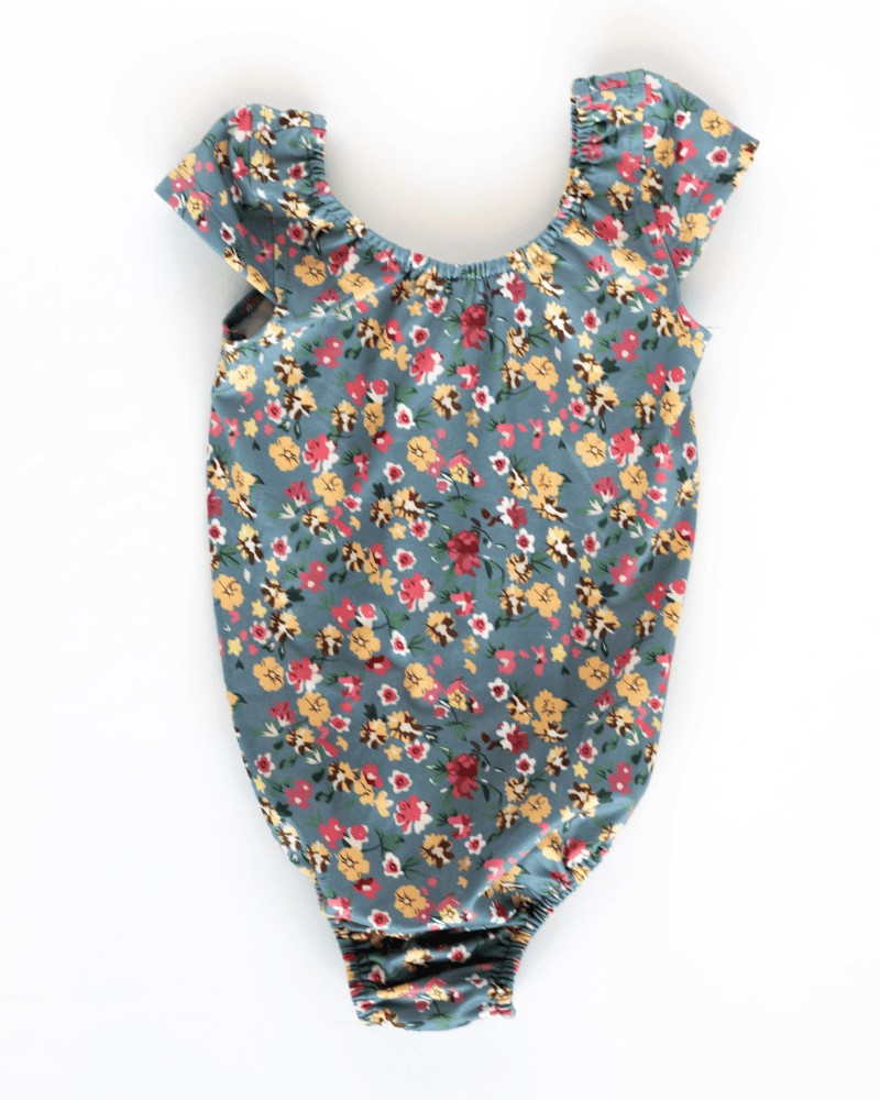 Maggie Cap Sleeve Leotard - Blue Multi Floral | Bailey's Blossoms
