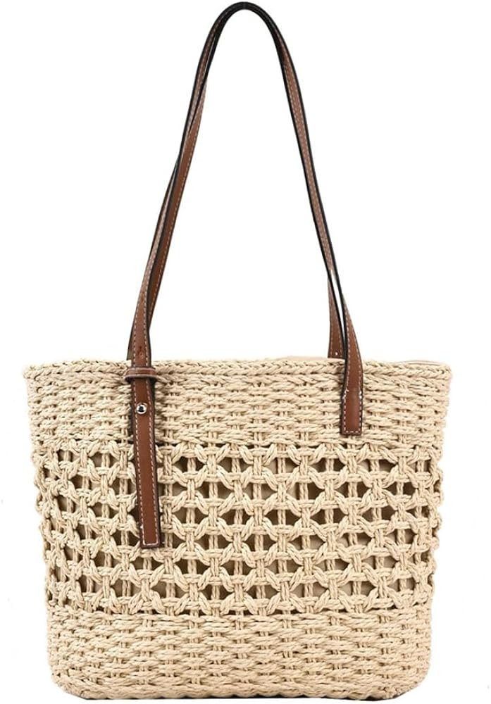 Stylish Boho Straw Tote Bag Hand-woven Purse Beach Handbag Summer Shoulder Bag With Adjustable St... | Amazon (US)