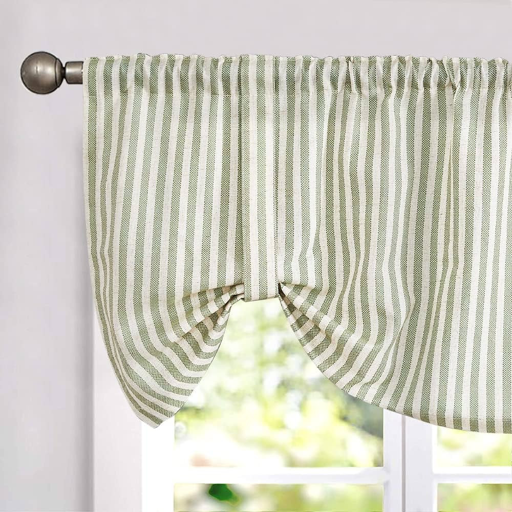 jinchan Tie Up Valance Linen Textured Striped Bow Tie Curtain for Kitchen Bathroom Rod Pocket Pin... | Amazon (US)