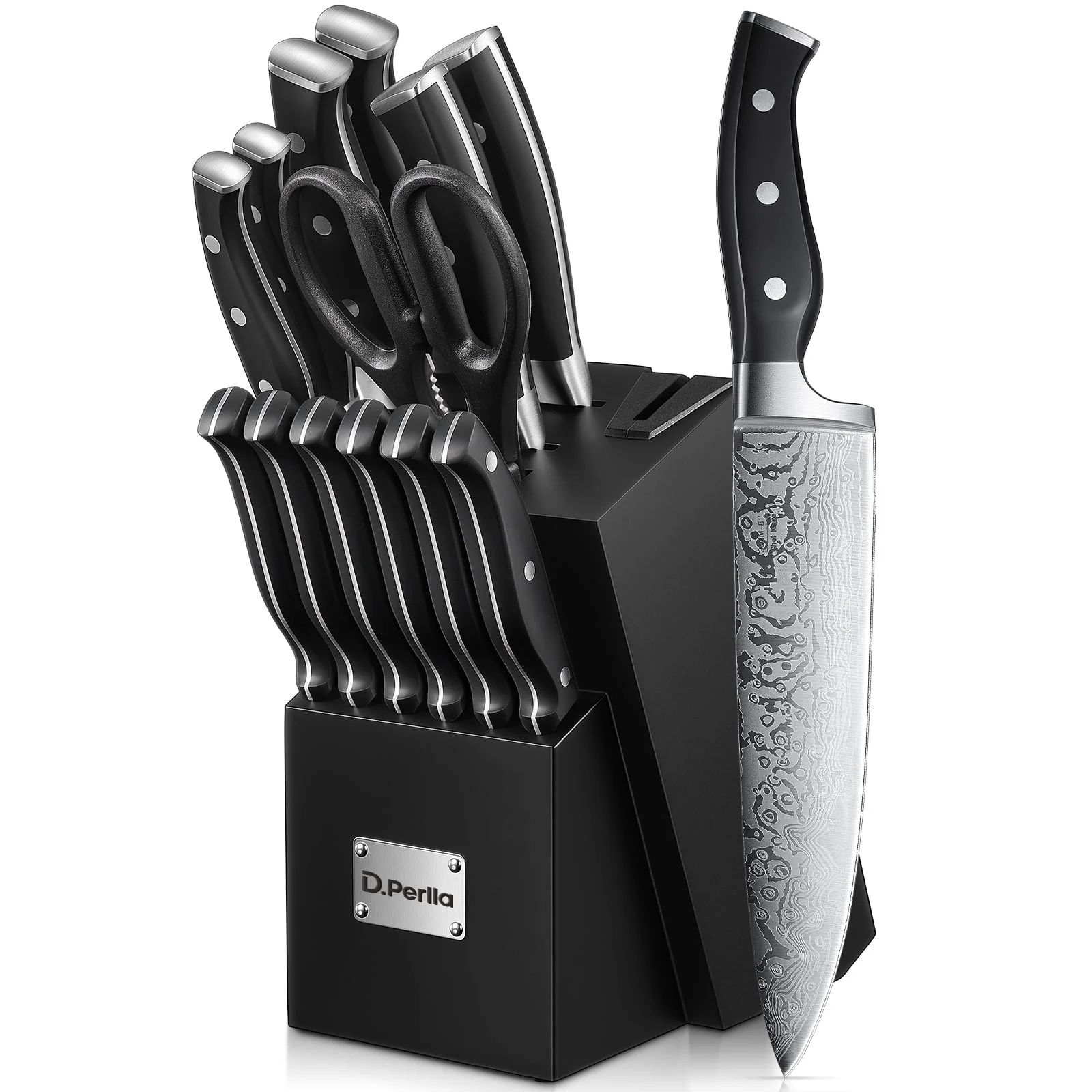 D.Perlla Knife Set, 14PCS German Stainless Steel Kitchen Knives Block Set with Built-in Sharpener... | Walmart (US)