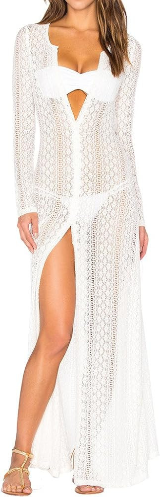Ayliss Women's Lace Long Kimono Cardigan Maxi Bikini Swimsuit Cover Up Floral Sexy Beach Cover Up... | Amazon (US)