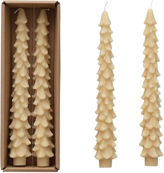 Creative Co-Op Unscented Tree Shaped Taper Candles, Eggnog Beige, Boxed Set Of 2 | Amazon (US)