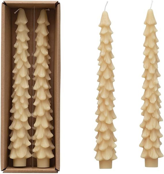 Creative Co-Op Unscented Tree Shaped Taper Candles, Eggnog Beige, Boxed Set Of 2 | Amazon (US)