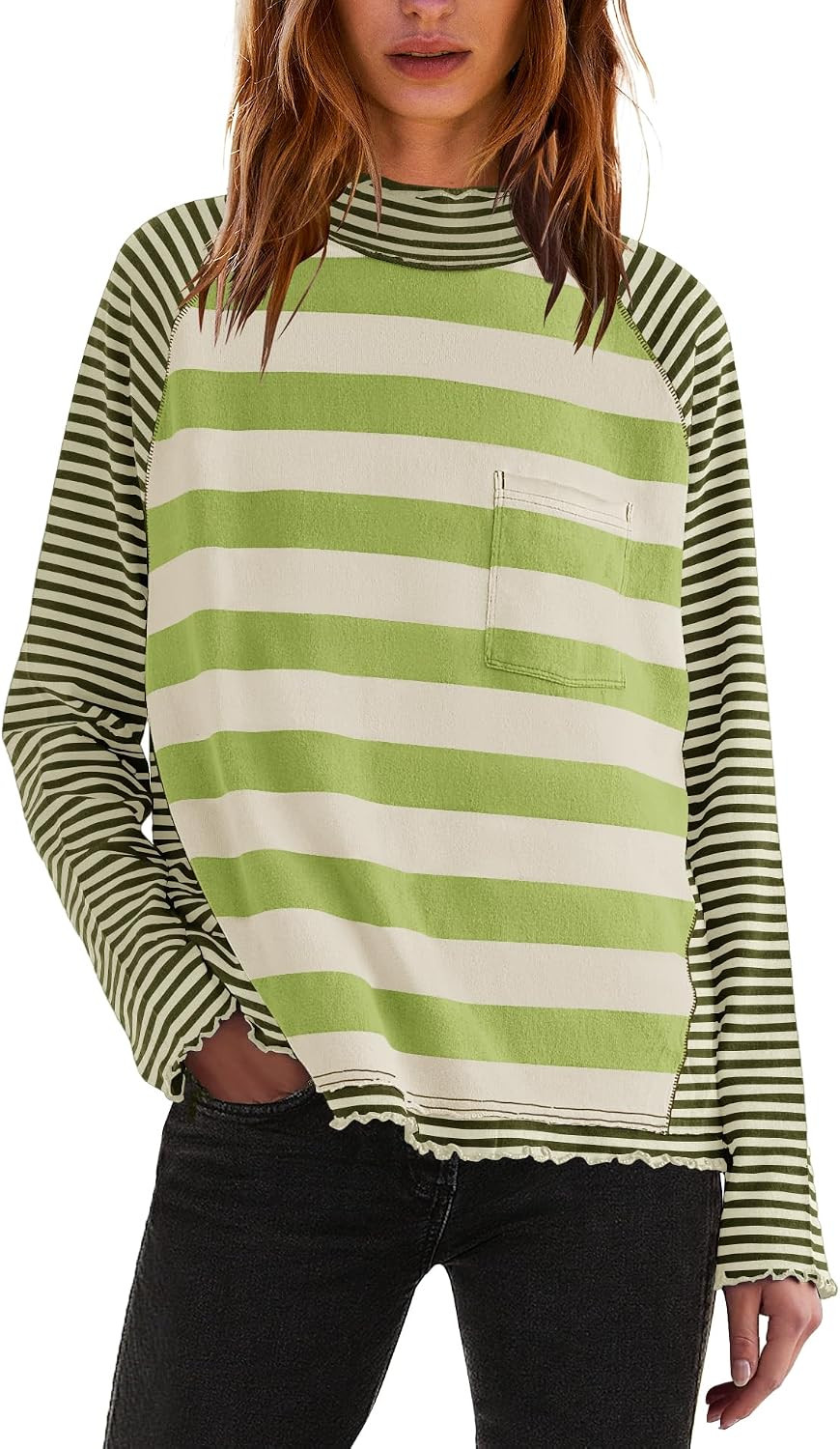 Panadila Womens Striped Turtleneck Raglan Long Sleeve Shirt | Amazon (US)