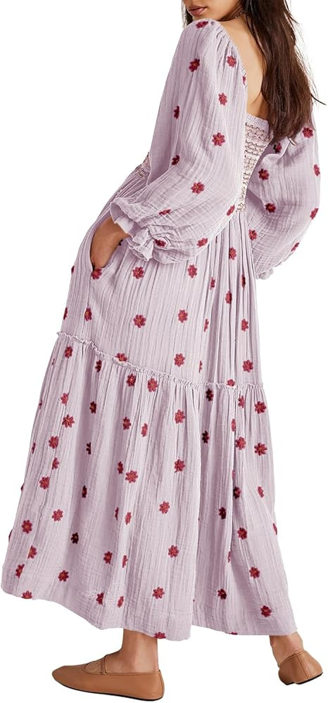 Shy Velvet Women's Summer Dresses 2024 Maxi Dress Long Sleeve Square Neck Embroidered Maxi Dress | Amazon (US)