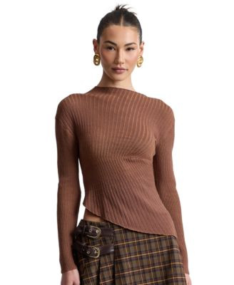 Avec Les Filles Women's Long-Sleeve Radial Rib Sweater - Cognac Multi | Macy's