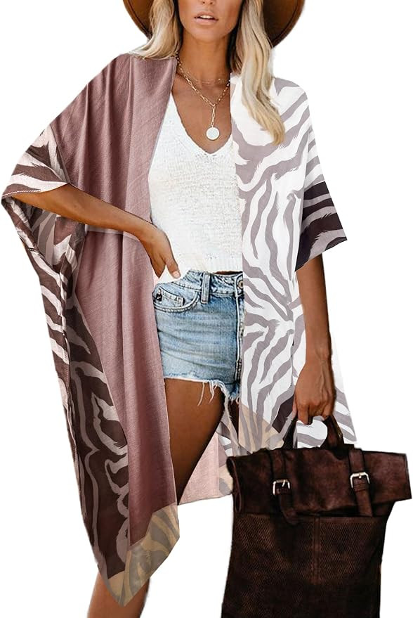 Kimonos for Women Floral Beach Cover Up Loose Swimsuit Bathing Suit Coverup Cardigan for Summer S... | Amazon (US)