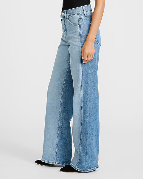 High Waisted Two Tone Wash Wide Leg Jeans | Express