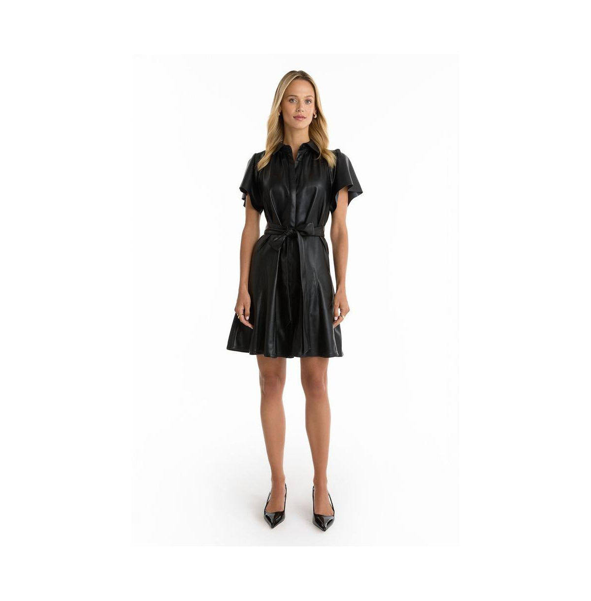 The Noli Shop Women's Devin Leather Ruffle Dress - Black - Black | Macy's