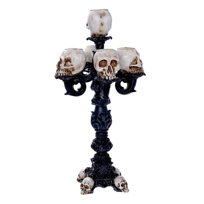 Erie Estates Black & White Halloween Skull Candelabra, 5.9" | At Home