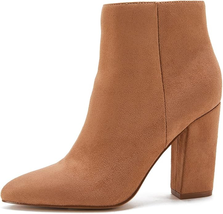 VETASTE Women Chunky High Heel Ankle Boots Fashion Chelsea Pointed Toe Booties Pump | Amazon (US)