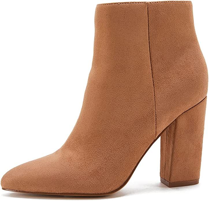 VETASTE Women Chunky High Heel Ankle Boots Fashion Chelsea Pointed Toe Booties Pump | Amazon (US)