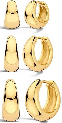 Small Gold Hoop Earrings Set for Women,14K Gold Plated Hypoallergenic Lightweight Thick Chunky Go... | Amazon (US)