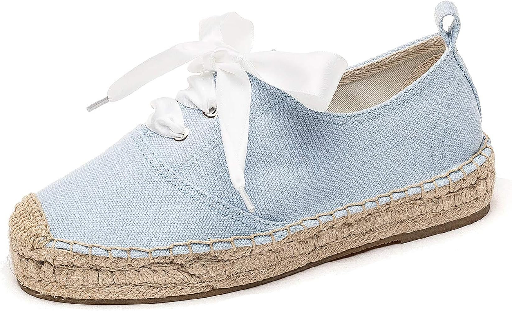 U-lite Women's Canvas White Shoes Platform Espadrille Classic Fashion Comfort Casual Lace Up Low ... | Amazon (US)