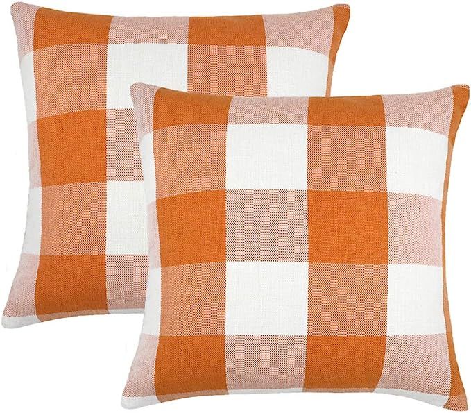 Set of 2 Farmhouse Buffalo Check Plaid Throw Pillow Covers Cushion Case Polyester Linen for Fall ... | Amazon (US)