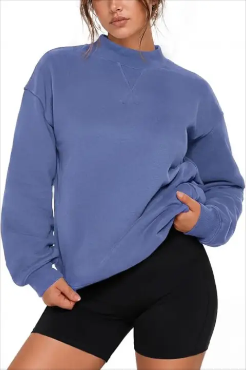 SUUKSESS Women Cotton Mock Neck Sweatshirts Oversized Long Sleeve Pullover