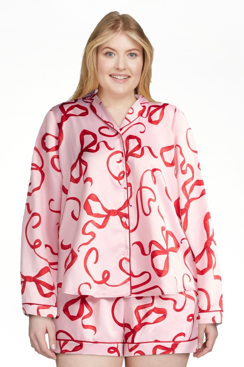 Joyspun Women’s Stretch Satin Notch Long Sleeve Top and Shorts Pajama Set, 2-Piece, Sizes XS-3X | Walmart (US)