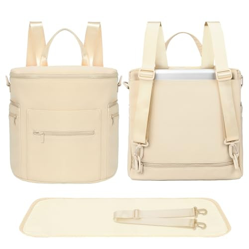 miss fong Neoprene Diaper Bag - Baby Diaper Bag,Large Capacity Neoprene Backpack with Changing Pad Travel Diaper Backpack Tote Backpack with 16 Pockets for Mom & Dad-Beige | Amazon (US)