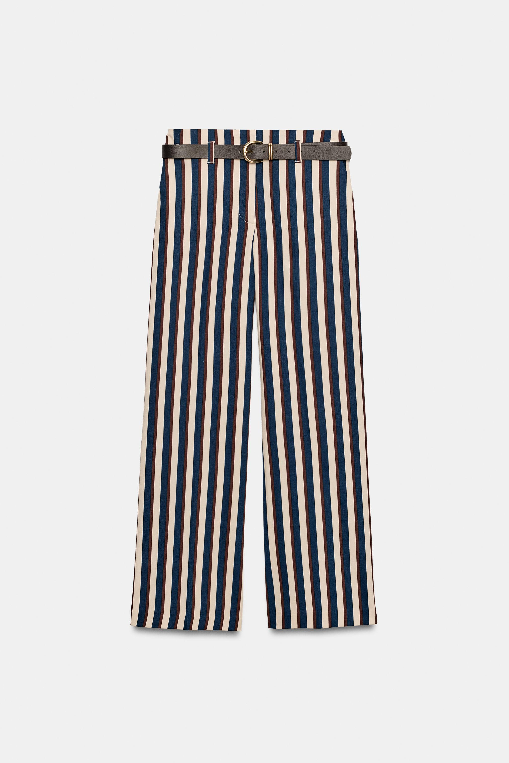 STRIPED BELTED TROUSERS | Zara US