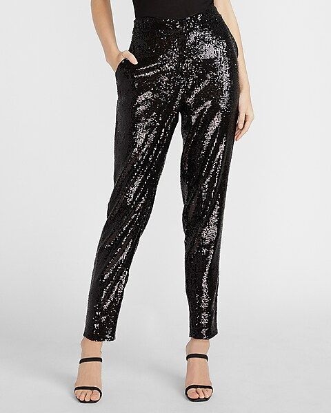 High Waisted Sequin Ankle Pant | Express