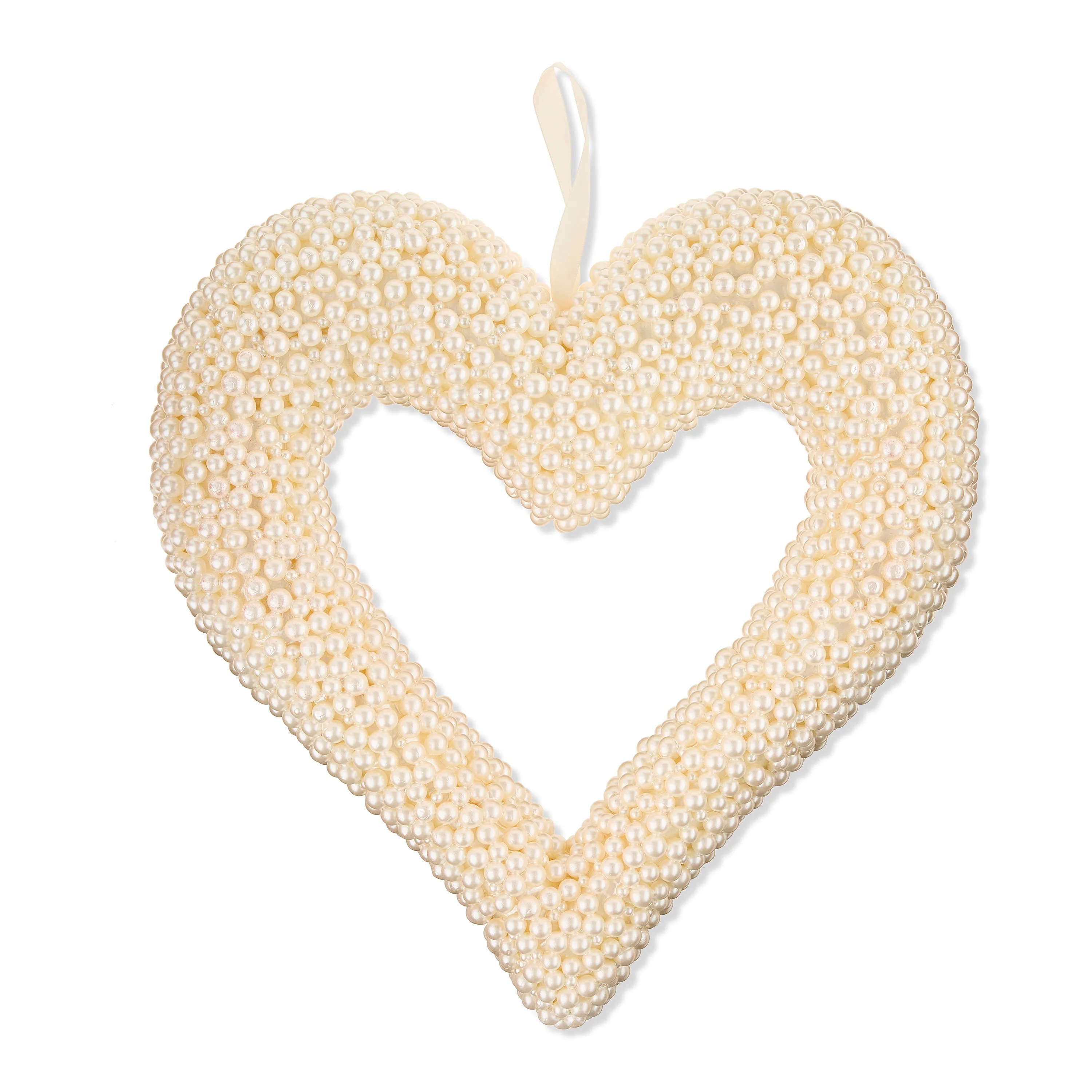 Beaded Pearl Heart Wreath, White, 16", Valentine's Day by Way To Celebrate | Walmart (US)
