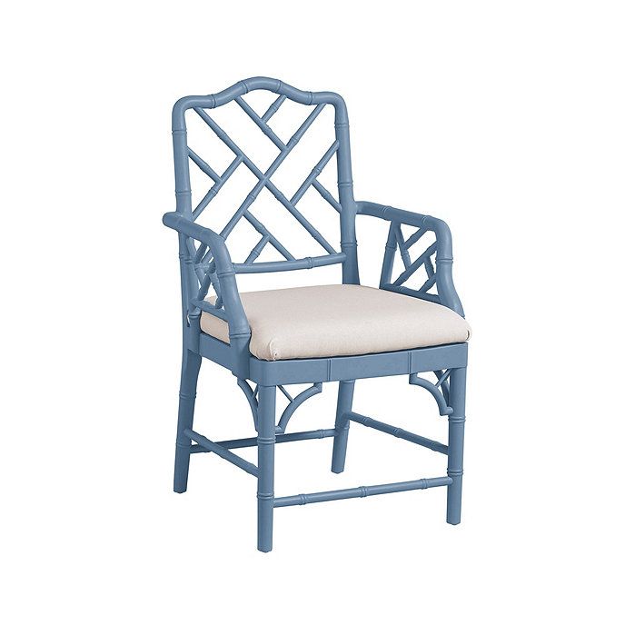 Dayna Upholstered Dining Arm Chair in Parchment with Cornflower Blue Chinoiserie Bentwood | Ballard Designs, Inc.